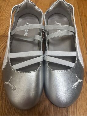 Puma Silver Ballet Flats with Elastic Cross Straps